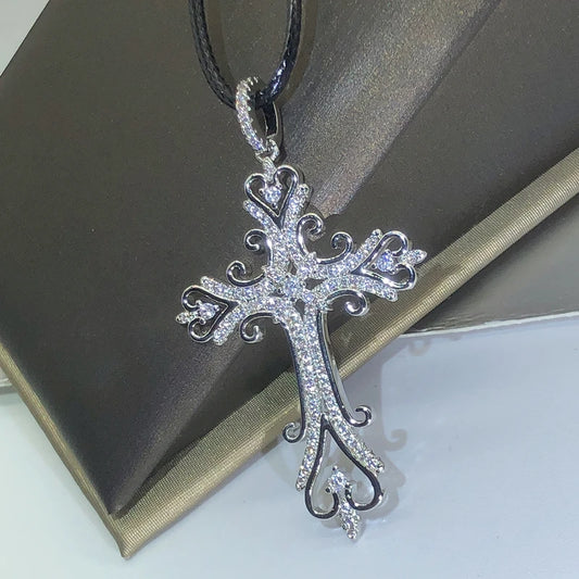 Luckacco 925 Silver Gothic Dark Style Cross Pendant Necklace Rock Punk Goth Fashion Necklaces For Women Men Jewellery Design Mystical Gif