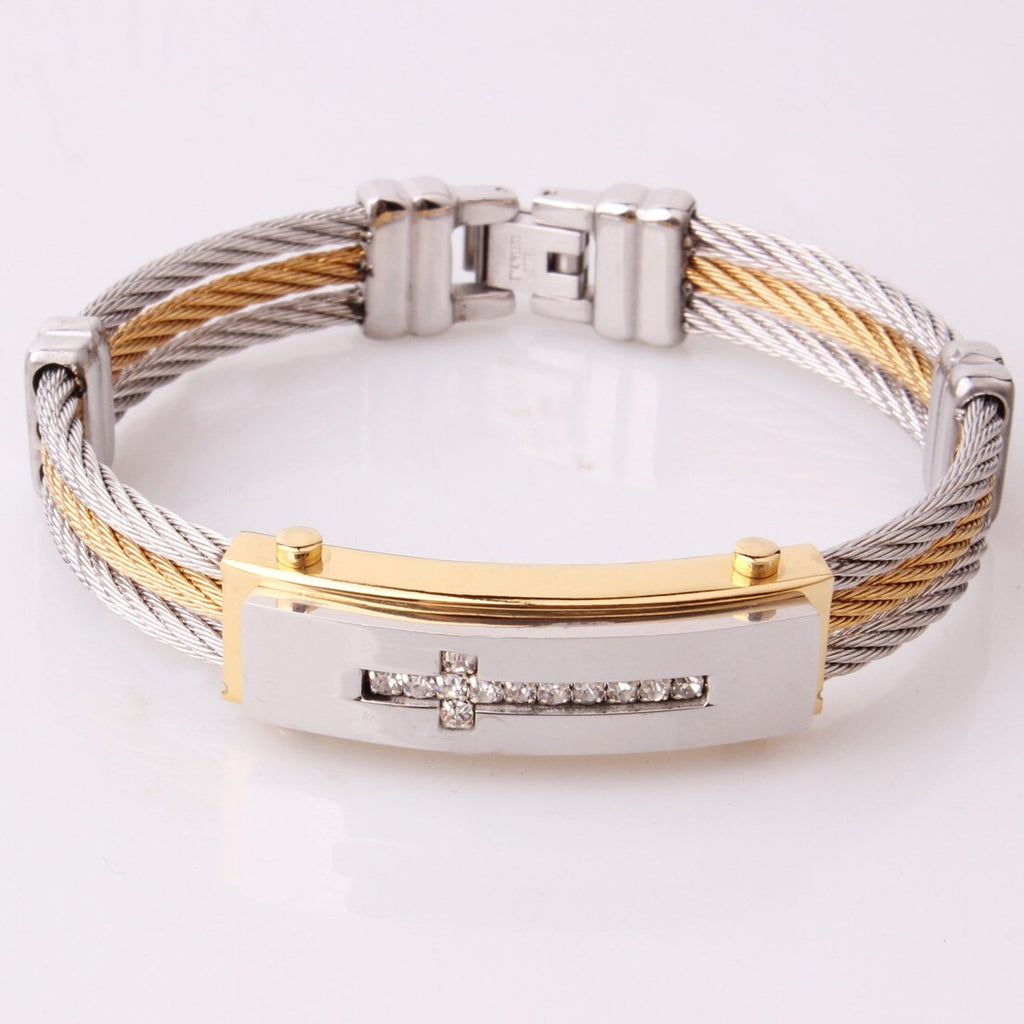 Men's Bracelet 3 Rows Wire Chain Stainless Steel Bracelets Bangles Punk AAA Crystal Bracelet Men Christian Men Jewelry Wholesale - luckacco