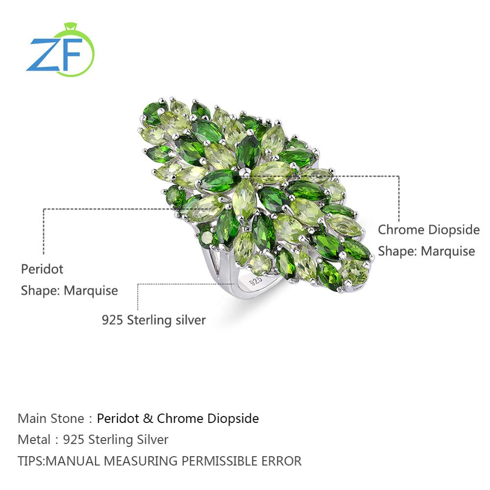 925 Sterling Silver Rings for Women Natural Chrome Diopside Peridot Mix Colour Gem Ring Fashion Fine Jewelry - luckacco