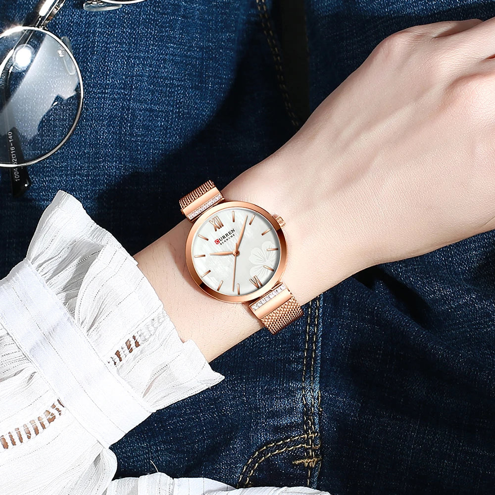 luckacco golden wristwatch mesh ladies watches luxury brand curren elegant simple quartz watch women's bracelet clock female reloj mujer