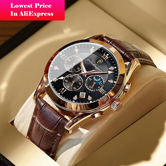 Luckacco POEDAGAR Men Watch New Top Brand Luxury Waterproof Luminous Sport Wristwatch Quartz Military Genuine Leather Relogio Masculino