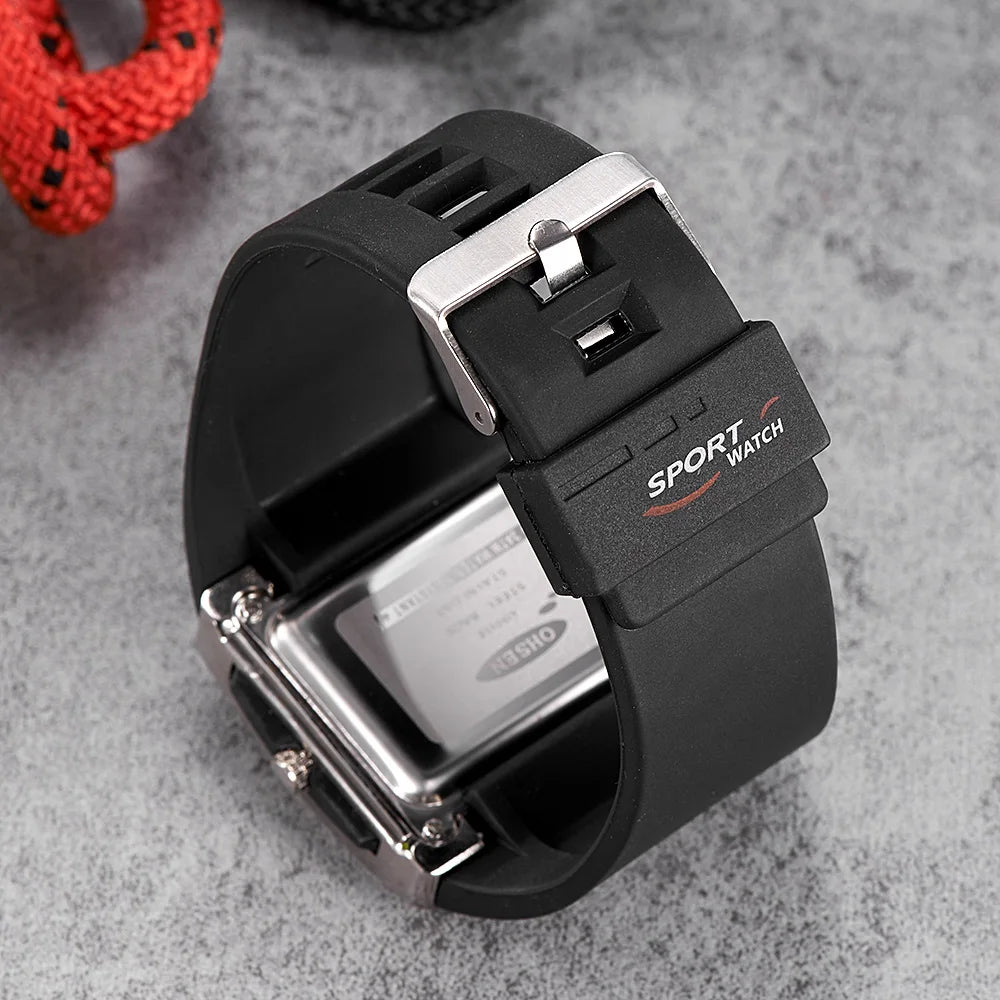 luckacco men digital sport watches dual time black military quartz wristwatch rectangle dial outdoor waterproof tactial man watch clocks