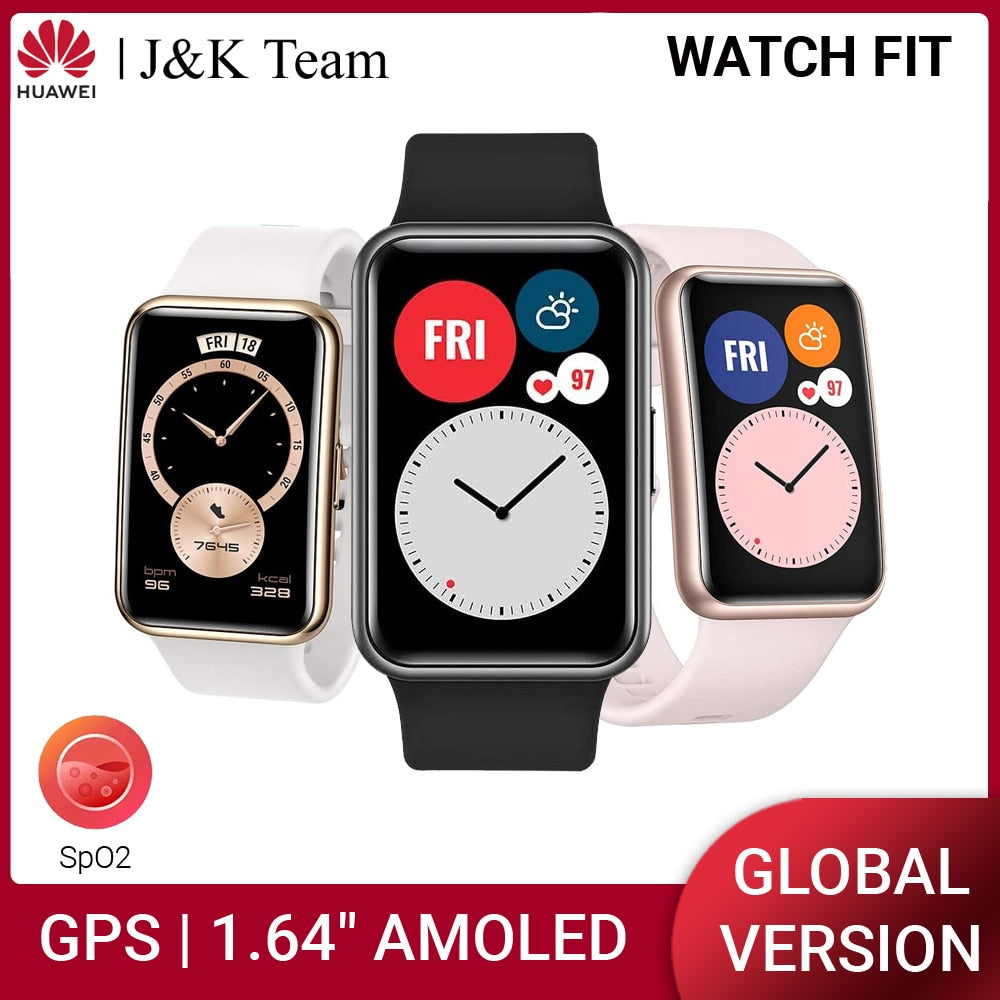 HUAWEI Watch FIT Smart Watch GPS 1.64'' AMOLED Global Version SpO2 10 Days Battery Life GPS 24-Hour Elegant Frosty White - luckacco