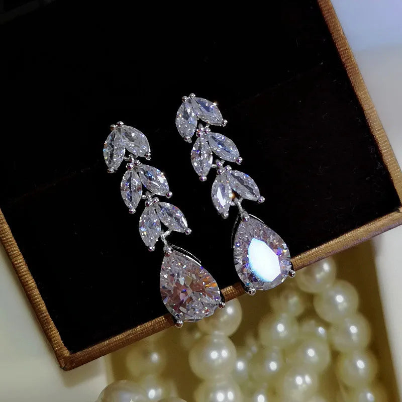 luckacco daily picks women drop earring wedding band jewelry leave&water drop shape earring aaa cubic zirconia new fashion bridal accessories