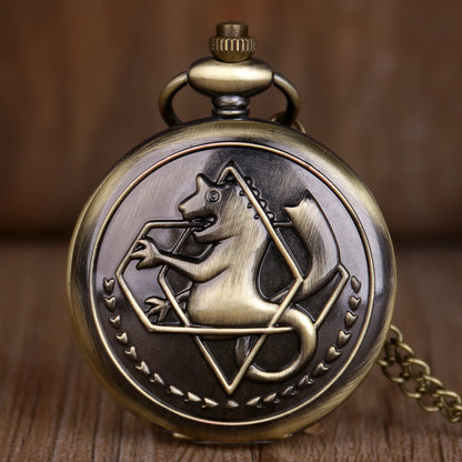 Luckacco Antique FullMetal Alchemist Edward Elric Cosplay Quartz Pocket Watch with Pendant Necklace Men Women Fob Watch