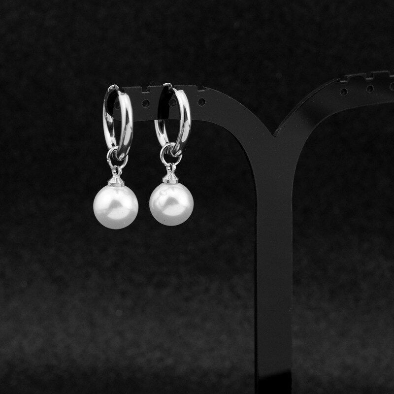 New 10/12/14MM Pearl Stud Earrings stainless steel Fashion Korean kpop Punk Ear For Women Man Christmas Gift Jewelry - luckacco