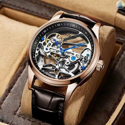 Luckacco AILANG Skeleton Mechanical Mens Watches Top Brand Luxury Steampunk Transparent Hollow Automatic Watch Relogio Masculino 8625