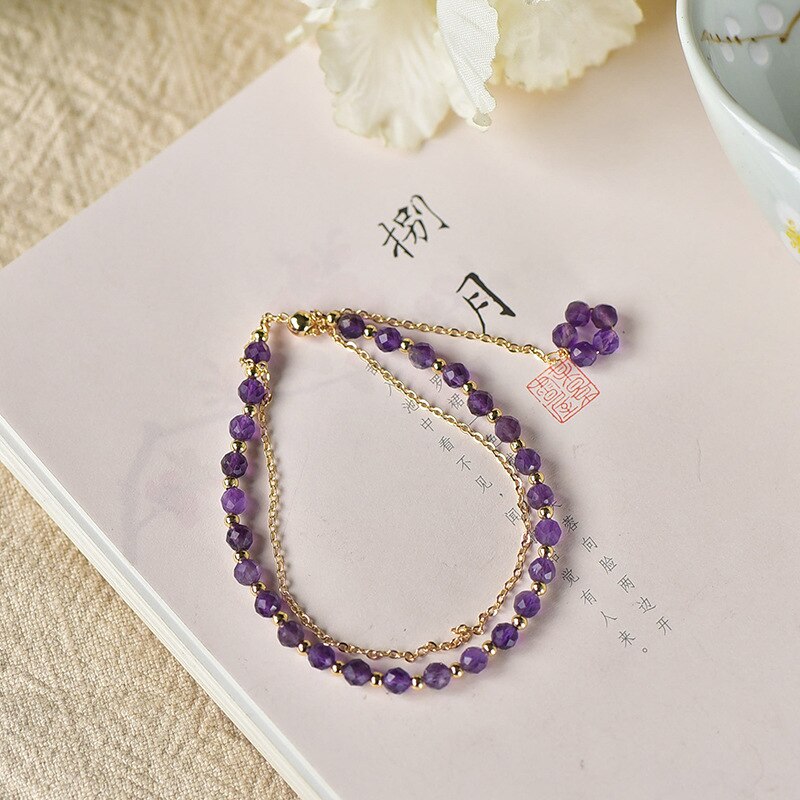 Natural Amethyst Crystal Bracelet Super Flash Simplicity Fairy Premium Temperament Purple Crystal Bracelet String Wrist Chain - luckacco