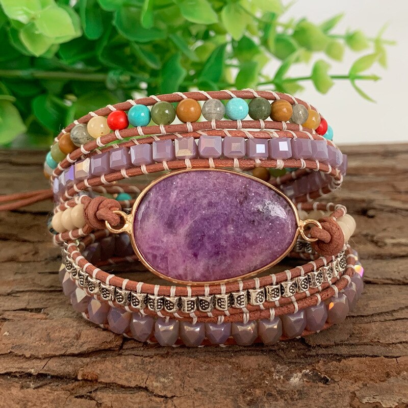 New Crystal Natural Stone Hand Woven Winding Bracelet Colorful Purple Crystal Bracelet Women's Bracelet - luckacco