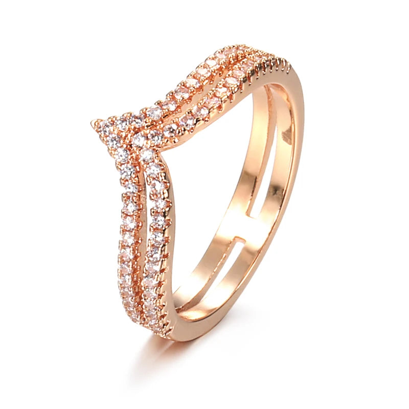 luckacco kinel new arrivals 585 rose gold ring double row micro-wax inlay natural zircon hollow rings women wedding party fine jewelry