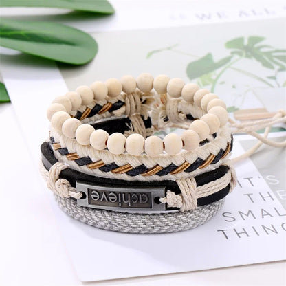 Luckacco IFMIA Fashion Beads Leather Wrap Bracelet Set Men New Design Wristband Multiple Bracelets & Bangles Party Wedding Jewelry Gifts