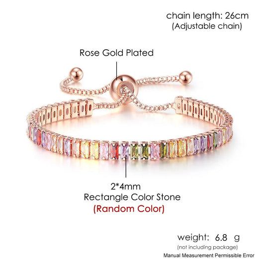 Luckacco Adjustable Multicolor Tennis Bracelets for Women Ladies Wedding Rainbow Colorful Zircon Charm Bracelet Hand Chain Jewelry DZH043