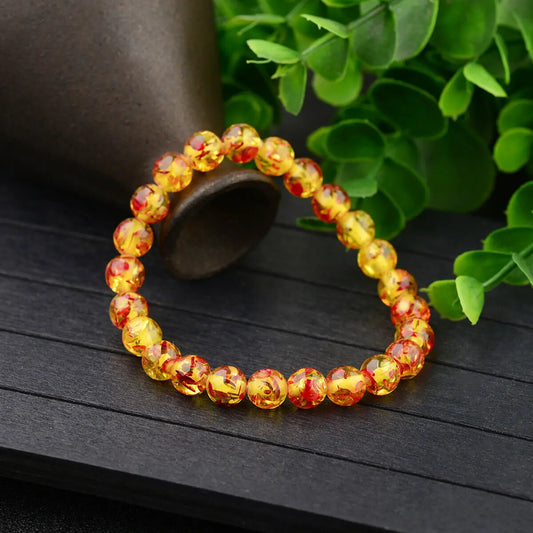 Luckacco 8mm Natural Amber Stone Round Bead Bracelet Elastic Stretch Bangle Bracelet Buddha Bracelet Charm Women Men Hand Jewelry