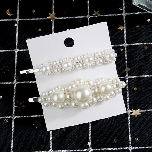5Pcs/Set Fashion Pearl Hair Clip Snap Button Hair Pins for Women Sweet Pearl Hairpin Hair Clips Jewelry Lady Barrette Stick - luckacco
