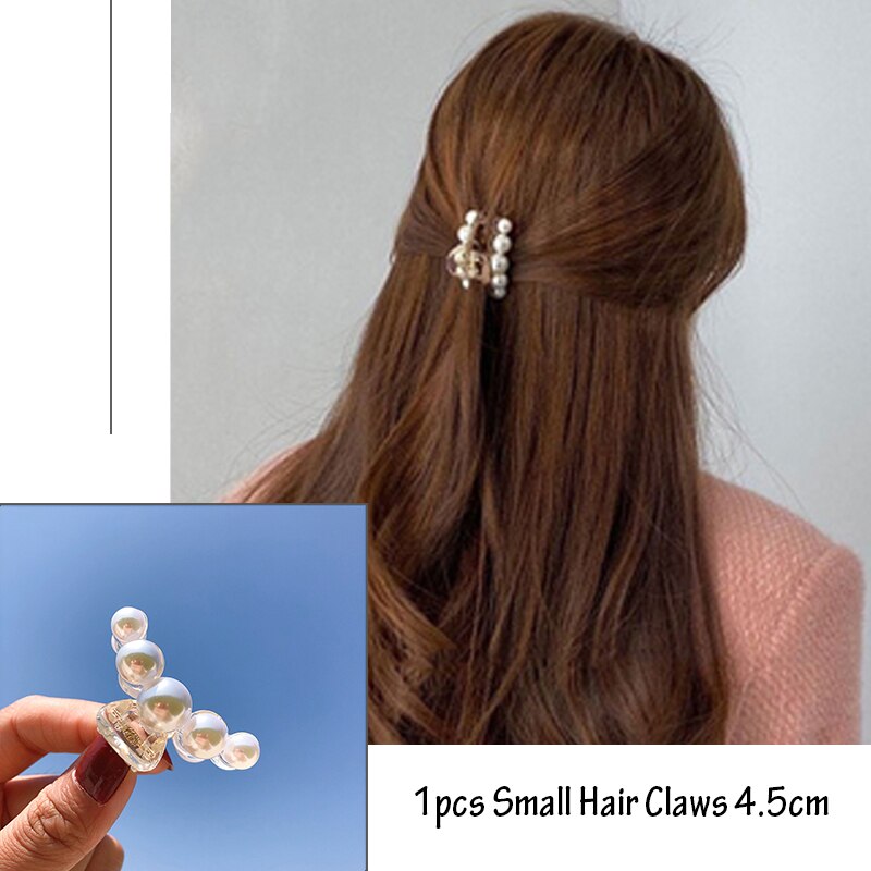 Simple Metal Big Hair Claw For Women Hair Clip Girl Hair Accessories Fashion Korean Simulation Pearl Crab Clamp Hairpins Jewelry - luckacco