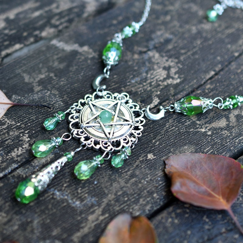 purple crystal Pagan Necklace, Wicca Necklace, Pentacle Jewelry, Pagan, Wicca, Pentagram, White Purple or Green Witch Necklace - luckacco
