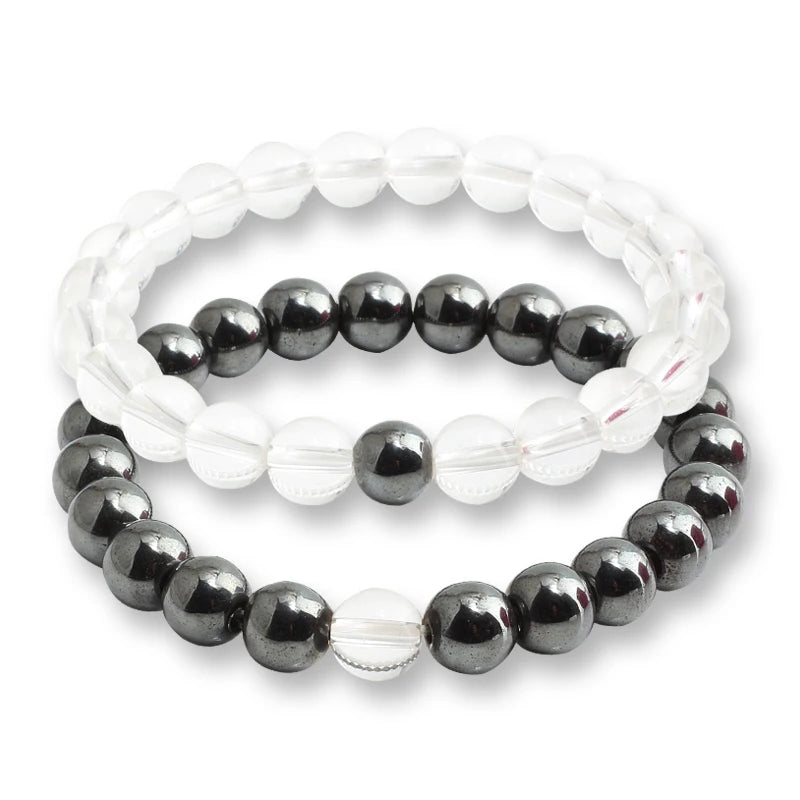 luckacco natural stone matching couple bracelet distance pink black beads for men women strand bracelets bangles yoga lover jewelry gifts