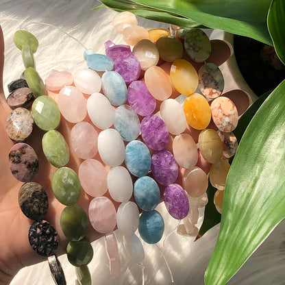 Luckacco Natural Faceted Turquoises Agates Jades Snakeskin Jaspers Stone Oval Round Shape Bead For Jewelry Making DIY Bracelet Accessorie