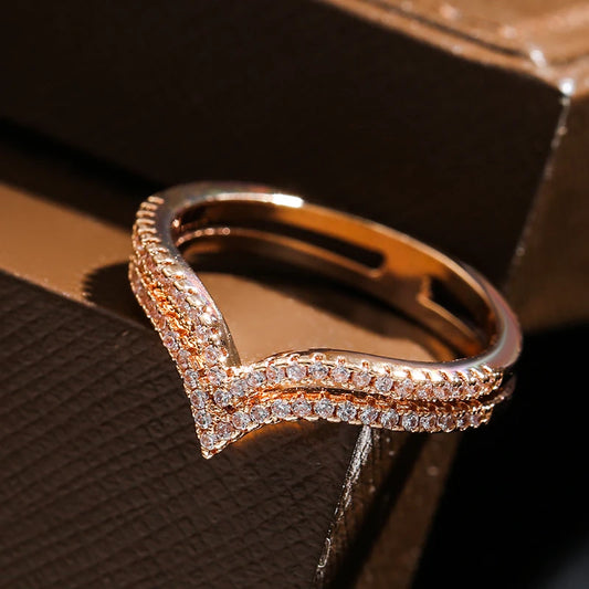 Luckacco Kinel New Arrivals 585 Rose Gold Ring Double Row Micro-wax Inlay Natural Zircon Hollow Rings Women Wedding Party Fine Jewelry