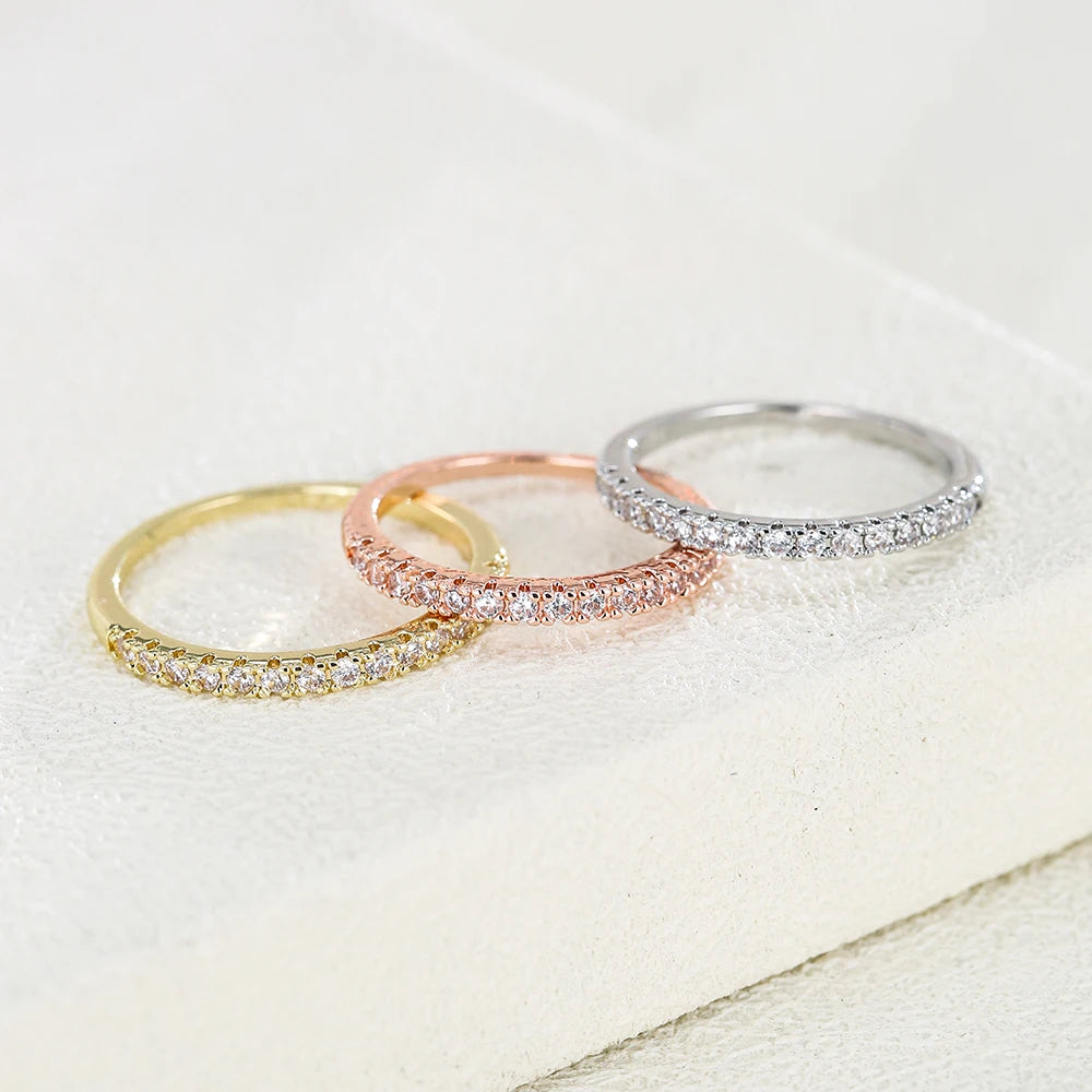 luckacco emmaya new arrival shiny thin ring with tiny and cute aaa zirconia three colors choice for female modern style party fine gift