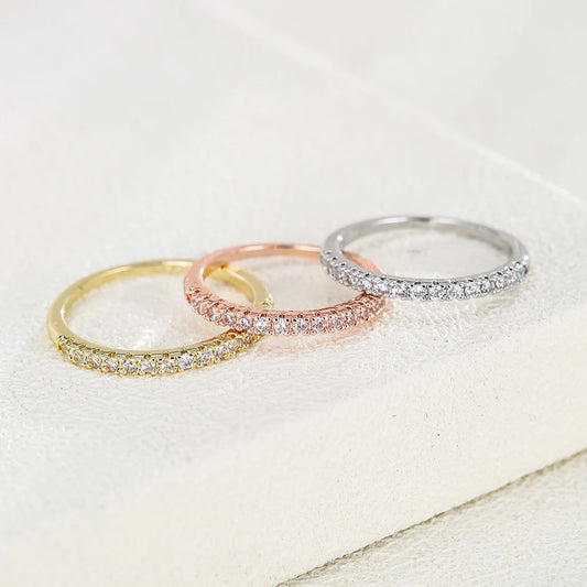 Luckacco Emmaya New Arrival Shiny Thin Ring With Tiny And Cute AAA Zirconia Three Colors Choice For Female Modern Style Party Fine Gift