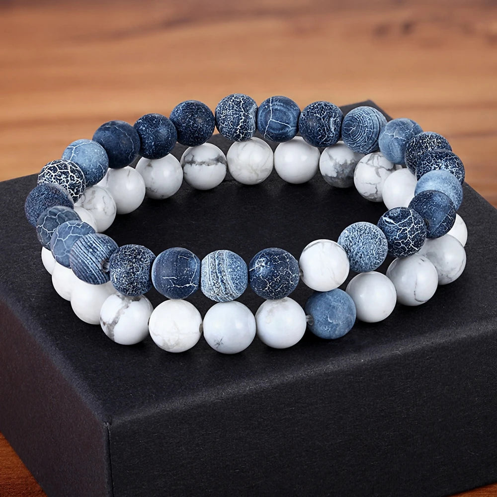 luckacco xqni various combination styles beaded bracelets for men & women for couples jewelry stretch elastic rope diy birthday gift box