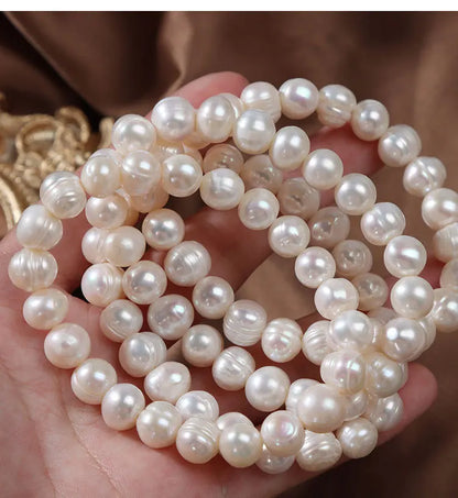 Luckacco Elegant Natural Freshwater Pearl Bracelets for Women White Baroque Pearl Charm Elastic Bangle Fine Jewelry Wedding Party 8-9mm
