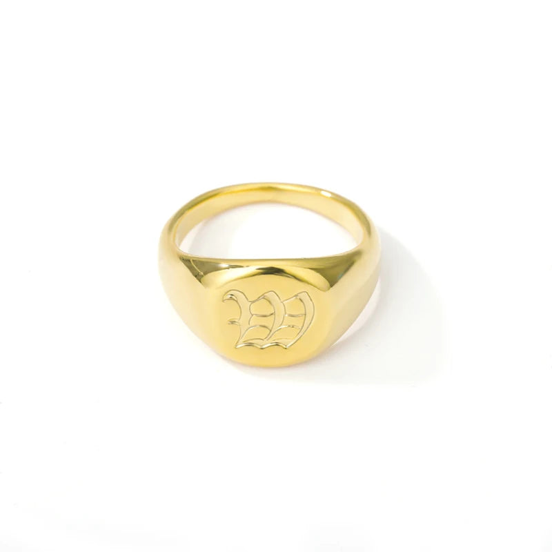luckacco gothic a-z initial signet rings for women men wedding statement anillos best friend party gift jewelry