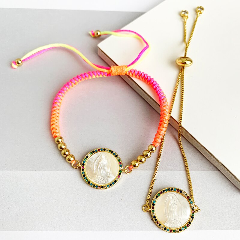 fashion shiny shell bracelet rainbow vintage colorful Beaded trendy Adjustable luxury crystal bracelet for women wedding jewelry - luckacco