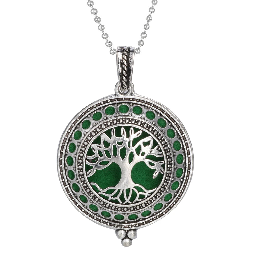 luckacco aromatherapy necklace tree of life diffuser jewelry vintage open locket pendant essential oil perfume aroma diffuser necklace