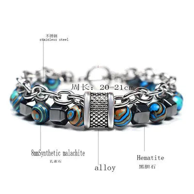Luckacco 2Pcs/Set Natural Chakra Energy Stone Health Slimming Magnetic Therapy Men's Beaded Stainless Steel Bracelet Biomagnetic Bracelet