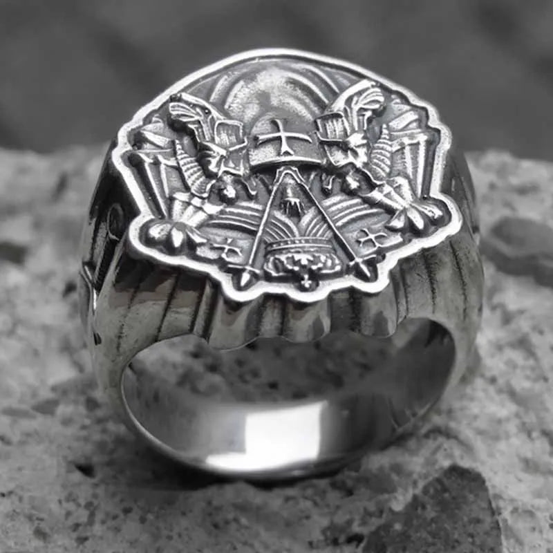 luckacco knights templar ring from 316lstainless steel with red cross ring for man punk rock jewelry freeshipping party giftosr960