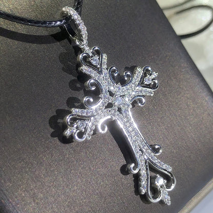 Luckacco 925 Silver Gothic Dark Style Cross Pendant Necklace Rock Punk Goth Fashion Necklaces For Women Men Jewellery Design Mystical Gif