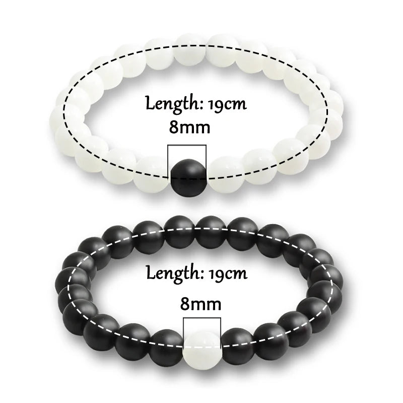 luckacco natural stone matching couple bracelet distance pink black beads for men women strand bracelets bangles yoga lover jewelry gifts