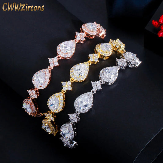 Luckacco CWWZircons Top Bling Big Water Drop Cubic Zirconia Rose Gold Color Tennis Bracelet for Women Trendy Party Wedding Jewelry CB238