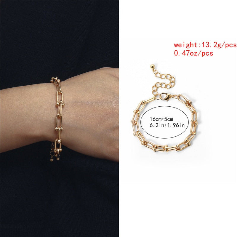 Fashion Statement Heavy Metal Bangle Bracelet Trendy Gold Color Copper Chain U Link Crystal Bracelet Pulseras Women Bijoux Gift -  - Luckacco Jewelry and Watch Store