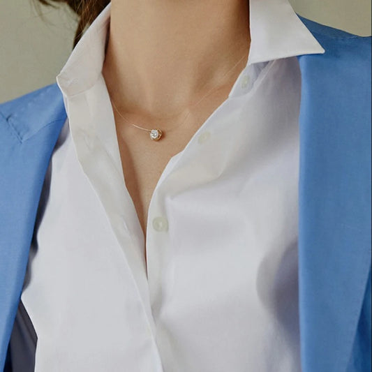 Luckacco Luxury AAA Zircon Necklace For Women Invisible Chain Clavicle Transparent Fishline Choker Pendant On Line Neck High Quality
