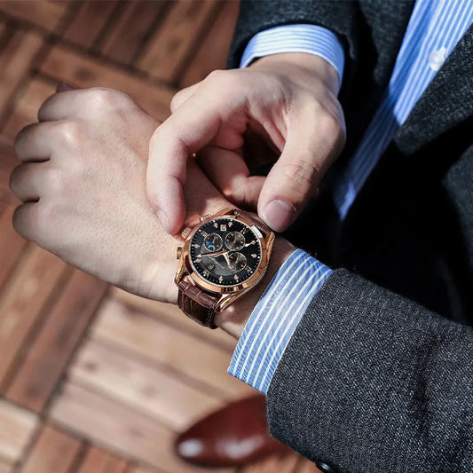Luckacco POEDAGAR Men Watch New Top Brand Luxury Waterproof Luminous Sport Wristwatch Quartz Military Genuine Leather Relogio Masculino
