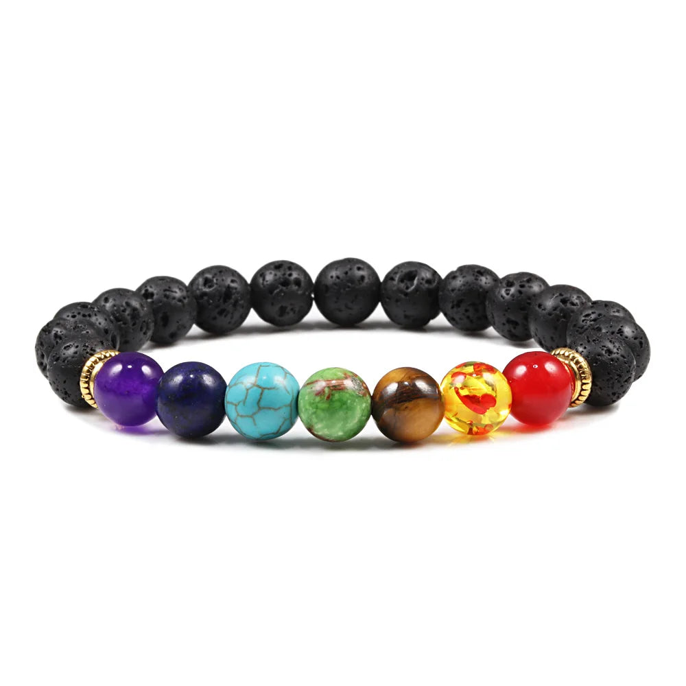 luckacco 7 chakra beads natural lava tiger eye stone bracelet for women men healing balance therapy bracelets jewelry prayer adjustable