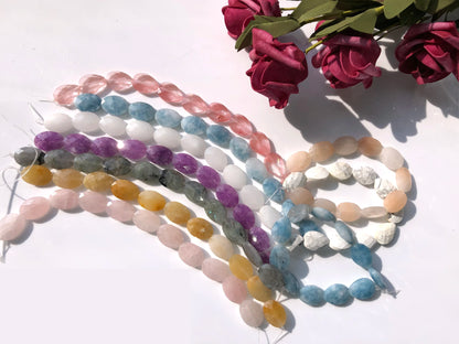 Luckacco Natural Faceted Turquoises Agates Jades Snakeskin Jaspers Stone Oval Round Shape Bead For Jewelry Making DIY Bracelet Accessorie