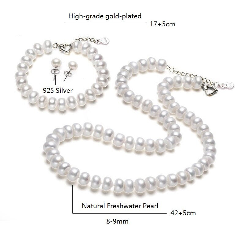 Pearl Jewelry Sets Genuine Natural Freshwater Pearl Necklace Bracelet 925 Sterling Silver Earrings For Women Gift 2021 Trend - luckacco