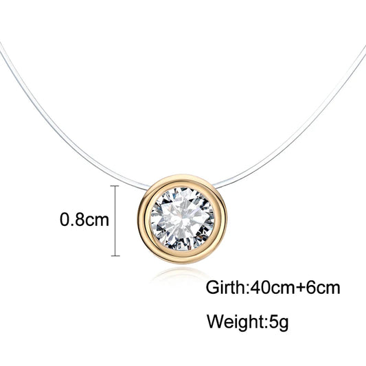 Luckacco Luxury AAA Zircon Necklace For Women Invisible Chain Clavicle Transparent Fishline Choker Pendant On Line Neck High Quality