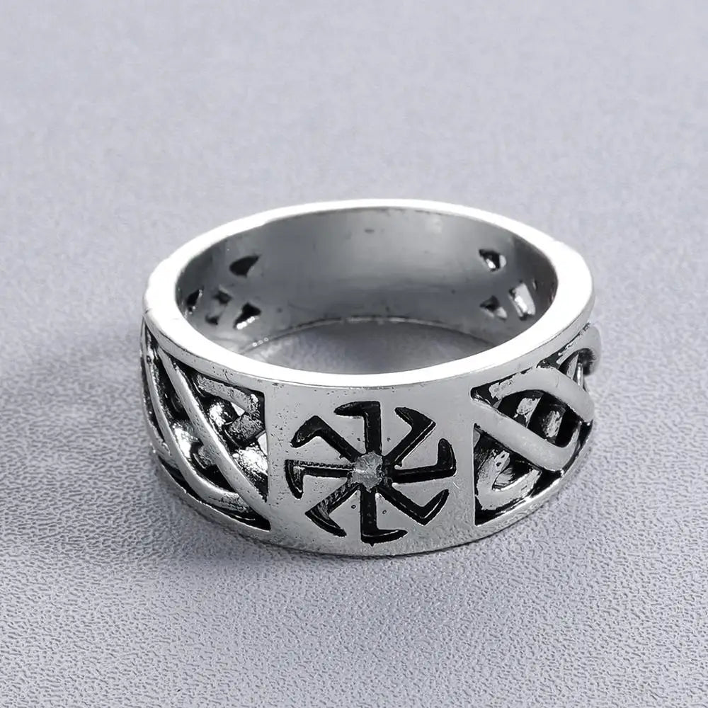 luckacco nostalgia slavic kolovrat symbol women finger ring bulgaria bijoux mens rings silver color