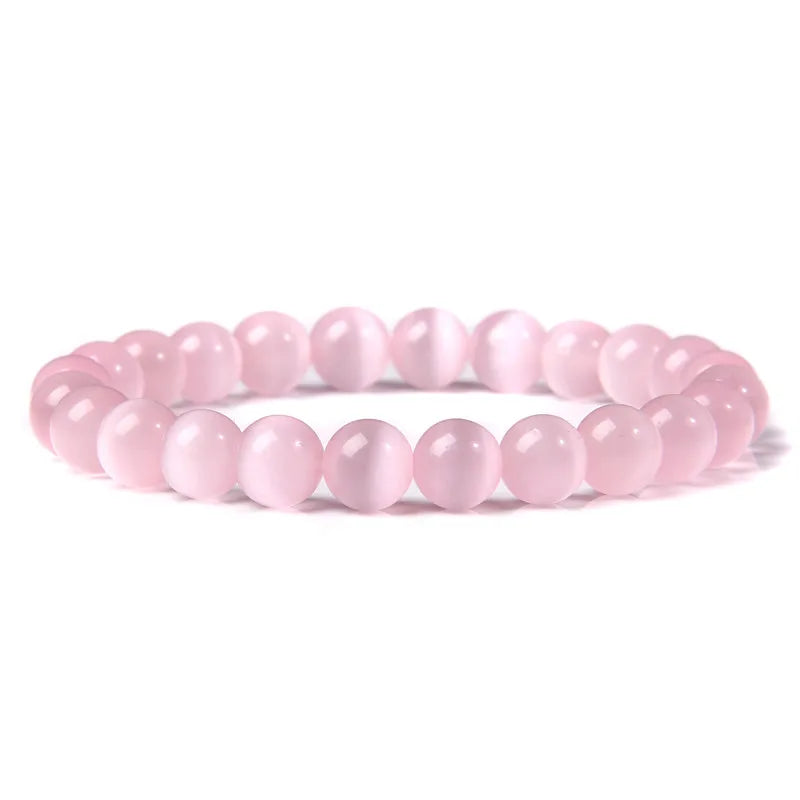 luckacco 8mm cat eye stone beads bracelet fashion natural stone cute pink chromatic bead bracelet bangle for women jewelry gifts pulseira