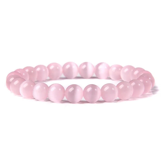 Luckacco 8mm Cat Eye Stone Beads Bracelet Fashion Natural Stone Cute Pink Chromatic Bead Bracelet Bangle for Women Jewelry Gifts Pulseira