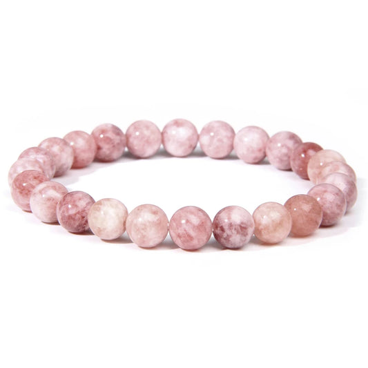 Luckacco Fashion Natural Stone Pink Angelite Beads Bracelet 8mm Sunstone Beaded Energy Yoga Bracelet Jewelry for Women Handmade Gifts