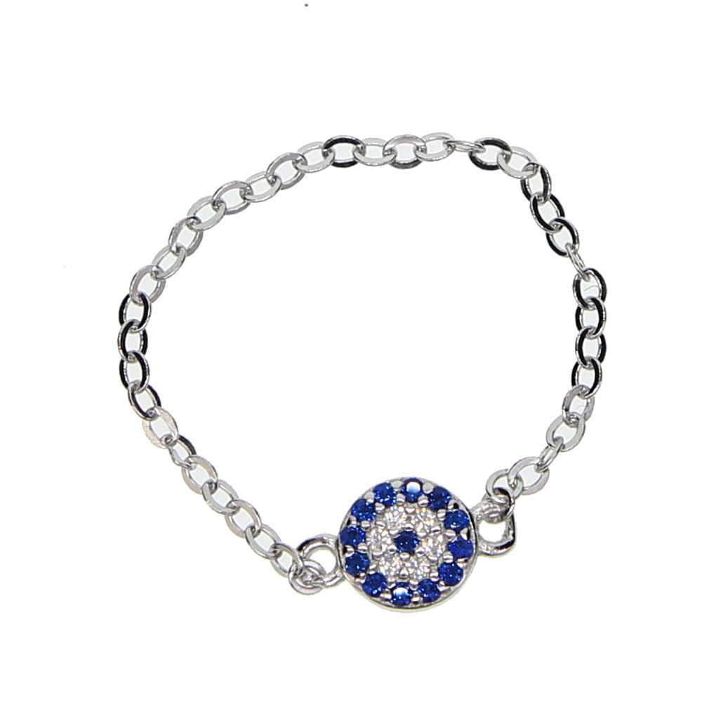 2018 fine silver jewelry 2018 new arrival bling AAA cubic zirconia blue evil eye 925 silver ring chain - luckacco