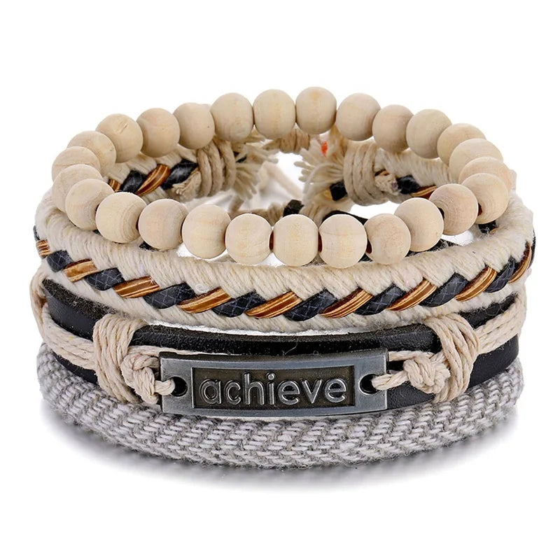 luckacco ifmia fashion beads leather wrap bracelet set men new design wristband multiple bracelets & bangles party wedding jewelry gifts