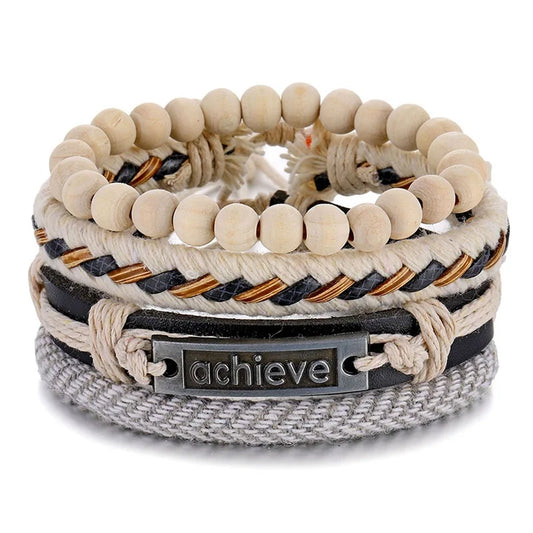 Luckacco IFMIA Fashion Beads Leather Wrap Bracelet Set Men New Design Wristband Multiple Bracelets & Bangles Party Wedding Jewelry Gifts