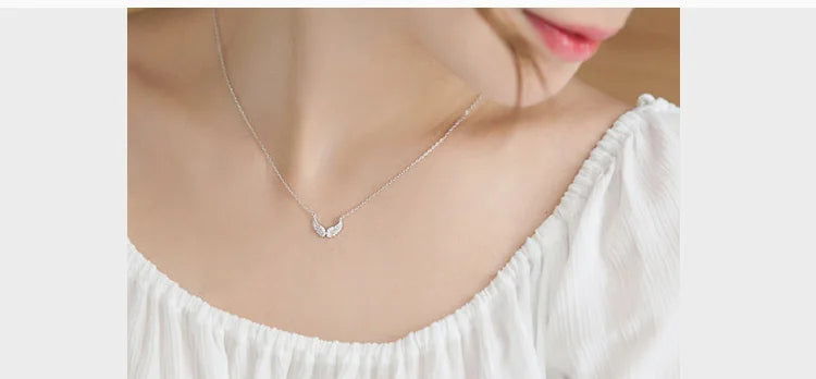 luckacco new 925 sterling silver zircon angel necklaces pendant fashion sterling silver jewelry statement for women bijoux